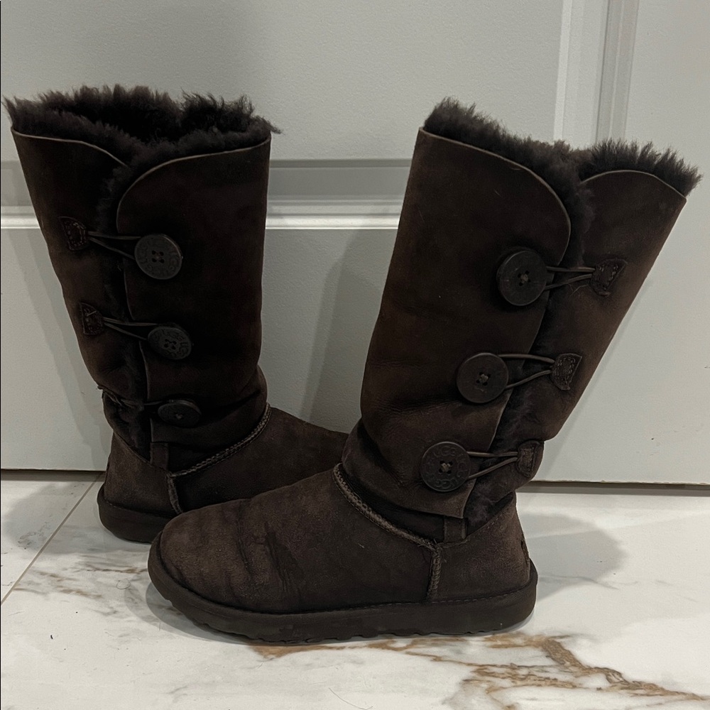 Ugg Dark Brown Shearling Button Bailey Boots - image 2